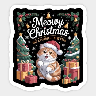 BRITISH LONGHAIR Cat Meowy Christmas & A Purrfect New Year Sticker